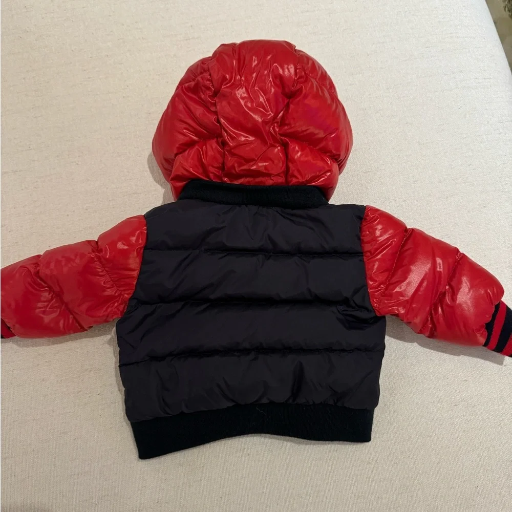 Moncler Kids Red and Black Quilted Puffer Jacket with Hood
